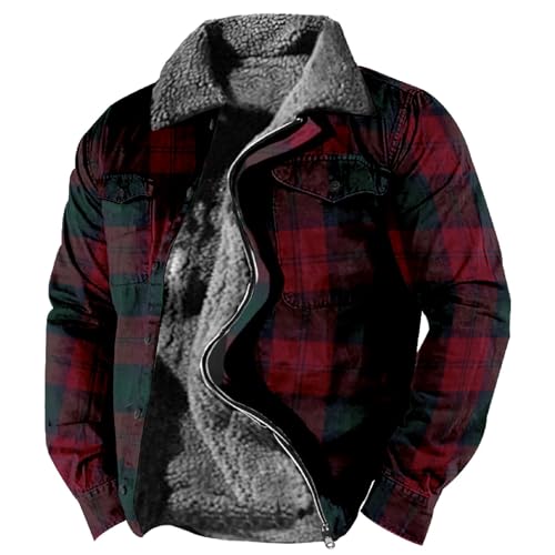 Baumwolljacke Herren Warm Gefüttert Fleecejacke Winter Zip Holzfällerjacke Modische Wildlederjacke Kariertes Zweifarbig Sweatjacke Herren Übergangsjacke Bequemes Sweatshirt Kapuzenjacke S-4Xl von Generisch