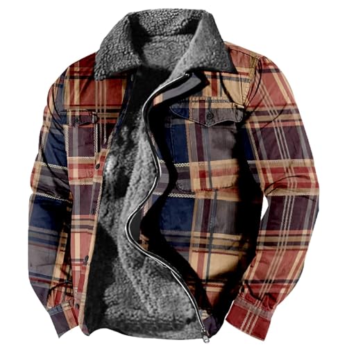 Baumwolljacke Herren Warm Gefüttert Fleecejacke Winter Zip Holzfällerjacke Modische Wildlederjacke Kariertes Zweifarbig Sweatjacke Herren Übergangsjacke Bequemes Sweatshirt Kapuzenjacke S-4Xl von Generisch