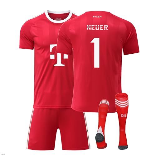 Bayern Neuer Trikot 25/26,Neuer Trikot Kinder Torwart Fußball #1 mit Stutzen,Geschenk für Fußballfans,Authentisch,Atmungsaktiver Stoff von Generisch