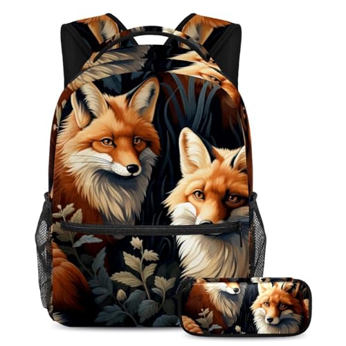 Beautiful Fox Essential Schulbegleiter, 2-teiliges Schultaschen-Set für Kinder, mit Reisebuchtasche und Federmäppchen, Mehrfarbig Nr. 01, B：29.4x20x40cm P：19x7.5x3.8cm, Tagesrucksäcke von Generisch