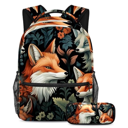 Beautiful Fox Essential Schulbegleiter, 2-teiliges Schultaschen-Set für Kinder, mit Reisebuchtasche und Federmäppchen, Mehrfarbig Nr. 06, B：29.4x20x40cm P：19x7.5x3.8cm, Tagesrucksäcke von Generisch