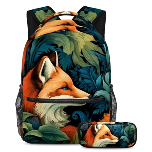 Beautiful Fox Get Back to School Ready with Our Backpack and Pencil Case Set for Boys, Girls and Teens, Mehrfarbig Nr. 06, B：29.4x20x40cm P：19x7.5x3.8cm, Tagesrucksäcke von Generisch