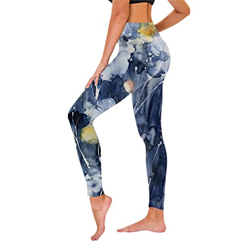 Bedruck Yogahose Hohe Taille Damen Blickdicht Bauchweg Hose Leggings Jogginghose High Waist Slim Fit Outdoorhose Skinny Elastisch Elegant Stretch Lang Fitnesshose Lange Sporthose (Dark Blue, L) von Generisch