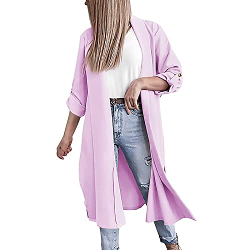 Bedrucktes Kleid mit V-Ausschnitt, Knopf, langärmelig, Damen, Tasche, langes Kleid, Socke, Strand, einfacher Kimono, Cardigan, Cardigan, violett, L von Generisch