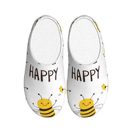 Bee Happy Damen Hausschuhe Flanell Haus Pantoffeln für Männer Süße Biene rutschfeste Warme Winterschuhe für Indoor Outdoor, mehrfarbig, X-Small Men/ XX-Large Women von Generisch