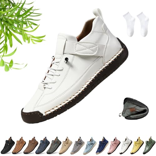 Beelovy Schuhe for Herren, handgefertigte Leder-Sneaker von Beelovy for Damen und Herren, weicher orthopädische Unterstützung, Slipper Hineinschlüpfen(Weiß,42 EU) von Generisch