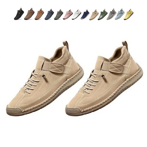 Beelovy Shoes for Men, Easestep Adjustable Leather Sneakers, Soft Comfort & Orthopedic Support, Slip On Lightweight Loafers (Apricot,40) von Generisch