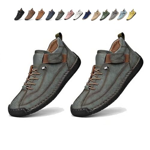 Beelovy Shoes for Men, Easestep Adjustable Leather Sneakers, Soft Comfort & Orthopedic Support, Slip On Lightweight Loafers (Army Green,40) von Generisch