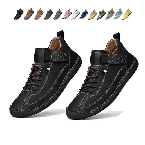 Beelovy Shoes for Men, Easestep Adjustable Leather Sneakers, Soft Comfort & Orthopedic Support, Slip On Lightweight Loafers (Black,40) von Generisch