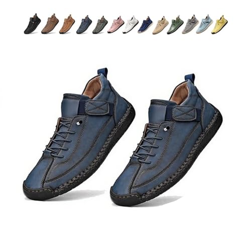 Beelovy Shoes for Men, Easestep Adjustable Leather Sneakers, Soft Comfort & Orthopedic Support, Slip On Lightweight Loafers (Blue,39) von Generisch