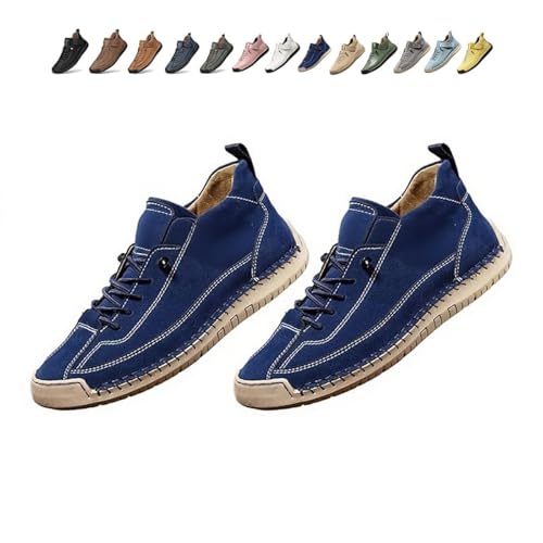 Beelovy Shoes for Men, Easestep Adjustable Leather Sneakers, Soft Comfort & Orthopedic Support, Slip On Lightweight Loafers (Dark Blue,42) von Generisch