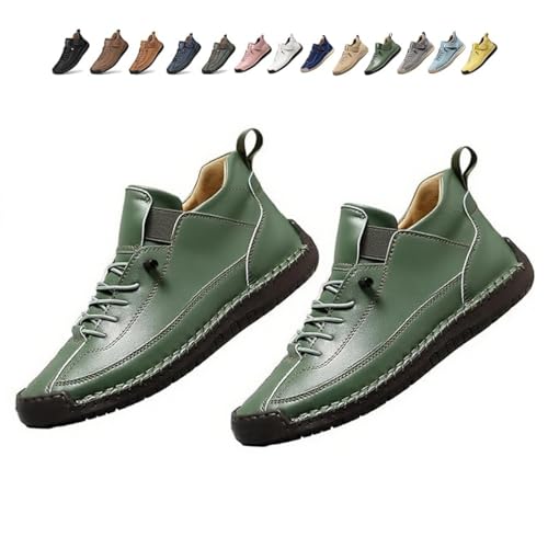 Beelovy Shoes for Men, Easestep Adjustable Leather Sneakers, Soft Comfort & Orthopedic Support, Slip On Lightweight Loafers (Green,39) von Generisch