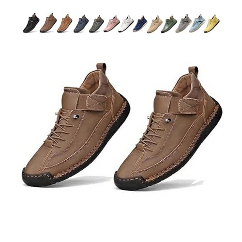 Beelovy Shoes for Men, Easestep Adjustable Leather Sneakers, Soft Comfort & Orthopedic Support, Slip On Lightweight Loafers (Khaki,44) von Generisch