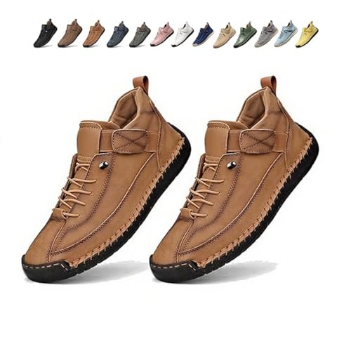 Beelovy Shoes for Men, Easestep Adjustable Leather Sneakers, Soft Comfort & Orthopedic Support, Slip On Lightweight Loafers (Light Brown,45) von Generisch