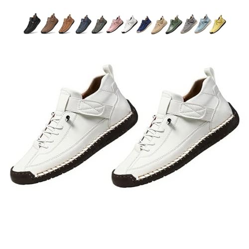Beelovy Shoes for Men, Easestep Adjustable Leather Sneakers, Soft Comfort & Orthopedic Support, Slip On Lightweight Loafers (White,42) von Generisch