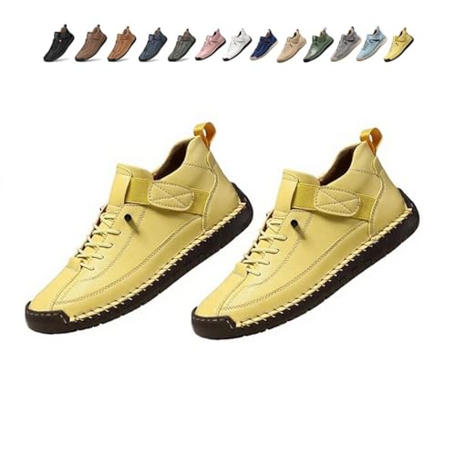 Beelovy Shoes for Men, Easestep Adjustable Leather Sneakers, Soft Comfort & Orthopedic Support, Slip On Lightweight Loafers (Yellow,46) von Generisch