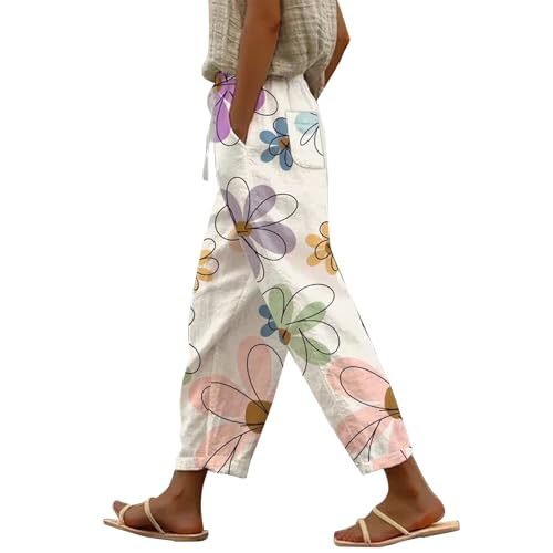 Bekleidung Damen Sale Prime Angebote 7/8 Hose Damen Sommer Leicht Capri Leinenhose Sommerhose Baumwolle Leinen Stoffhose Lockere Strandhose Freizeithose Kleidung Damen Sale von Generisch