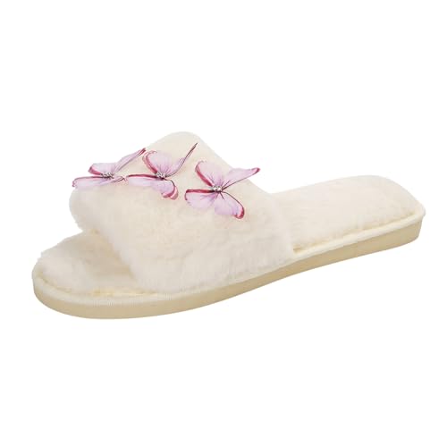 Beliebte Damen Hausschuhe Winter Plüsch offener Zeh Flacher Boden Schmetterlings Dekoration Baumwolle Bequeme stilvolle Slipper für (43) von Generisch
