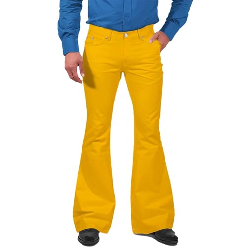 Bell Bottom Pants Herren Schlaghose Slim Fit Retro Hose Dress Up formelle Hose Disco ausgestellte Glockenhose Vintage Stretch Smart Hose Bootcut Groovy Fancy Hose für Party Festivals, gelb, M von Generisch