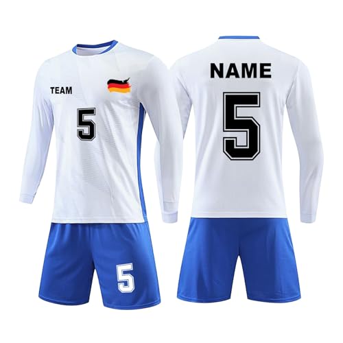 Benutzerdefiniert Fussball Trikot Kinder Set Personalisiert Trikot mit Namen Nummer Team und Logo Langarm T-Shirt, Shorts und Socken Set für Junge Herren Anzug von Generisch