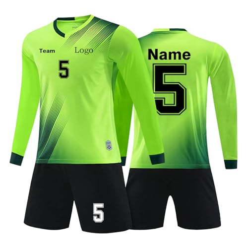 Benutzerdefiniert Fussball Trikot Kinder Set Personalisierte Jeder Namen Nummer Team Logo Herren/Junge Football Training Langarm Tshirts Shorts und Socken Anzug von Generisch
