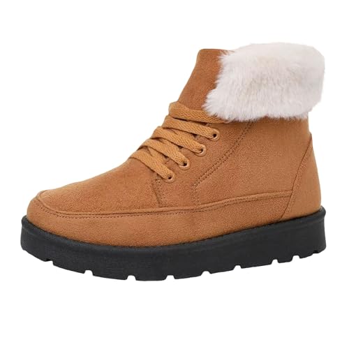 Bequem Breite Fuße Schnürstiefel Winter Thermo Fleece Gefüttert Schneestiefel Freizeit Dicke Rutschfest Winterstiefel Minimalistisch Wildleder Breite Fuße Schnürstiefel von Generisch