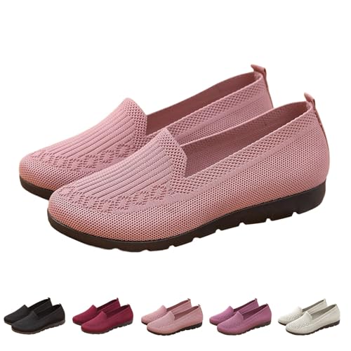 Bequem Weich Walkingschuhe Damen Mesh Slipper Atmungsaktives Strickdesign Leichte Ballerina Schuhe mit Komfortsohle Mode Gestrickte Flache Damenschuhe Mesh Wanderschuhe von Generisch