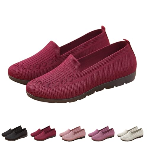 Bequem Weich Walkingschuhe Damen Mesh Slipper Atmungsaktives Strickdesign Leichte Ballerina Schuhe mit Komfortsohle Mode Gestrickte Flache Damenschuhe Mesh Wanderschuhe von Generisch