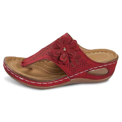 Bequeme, lässige Sandalen für Damen, atmungsaktive Flip-Flops mit offener Spitze und Keilabsatz für den Alltag im Frühling, Sommer und Herbst Wasserfeste Schuhe Damen (Red, 35) von Generisch