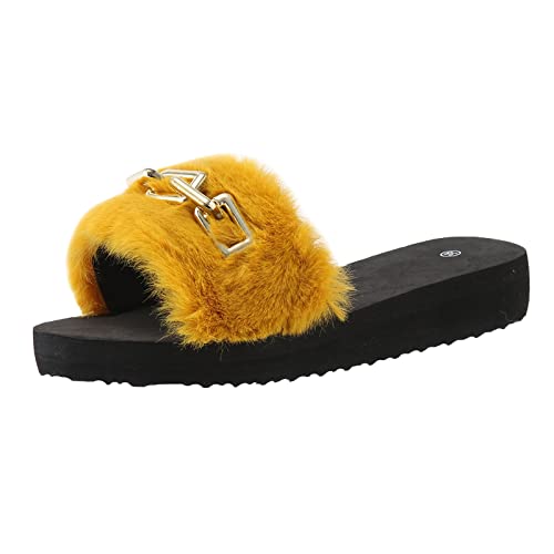 Bequeme Damen Flip Flops für den Sommer offene Zehen modische Strand Hausschuhe Bohemian Sandalen vielseitige Freizeitschuhe (Yellow, 41) von Generisch