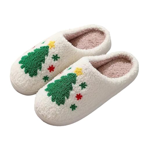 Bequeme Damen Hausschuhe Baumwolle für Urlaub warme Pantoletten für Frauen stylische Slipper für entspannte Tage (White, 45) von Generisch