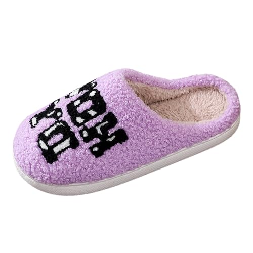 Bequeme Damen Hausschuhe Baumwolle für Winter Plüsch gemusterte Pantoffeln gemütliche Slipper für den Innenbereich (Purple, 41) von Generisch