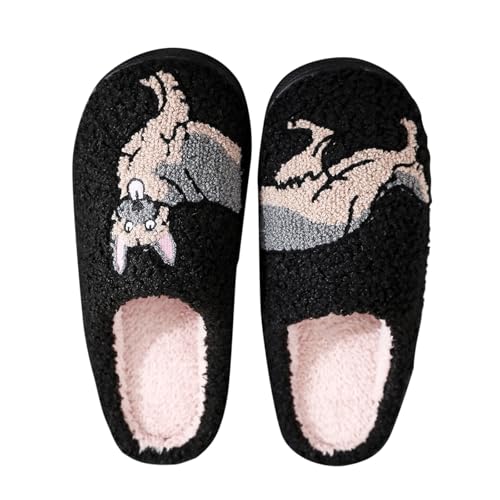 Bequeme Damen Hausschuhe für den Winter modische Baumwoll Slipper für warme Pantoletten mit stilvollem Muster optimalem (Black, 37) von Generisch