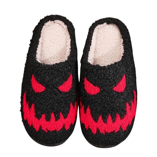 Bequeme Damen Hausschuhe für den Winter modische Slipper mit Halloween-Muster Baumwolle warme stilvolle Pantoffeln für (Black, 43) von Generisch