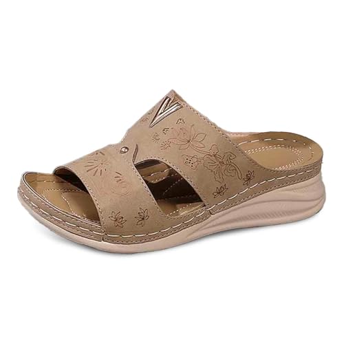 Bequeme Damen-Hausschuhe für den täglichen Gebrauch im Freien am Strand Offene Zehen Keilabsatz Ideal für Sommeroutfits mit Jeans (Khaki, 40) von Generisch