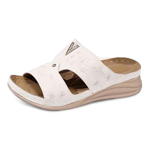 Bequeme Damen-Hausschuhe für den täglichen Gebrauch im Freien am Strand Offene Zehen Keilabsatz Ideal für Sommeroutfits mit Jeans (White, 42) von Generisch