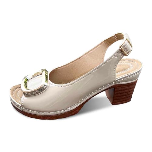 Bequeme Damen-Sandalen zum Hineinschlüpfen, atmungsaktiv, lässige Wanderschuhe für Damen mit klobigem Absatz, ideal für Frühling, Sommer und Herbst (Beige, 39) von Generisch