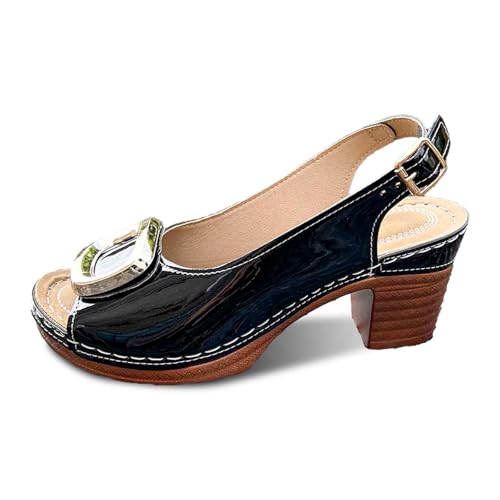 Bequeme Damen-Sandalen zum Hineinschlüpfen, atmungsaktiv, lässige Wanderschuhe für Damen mit klobigem Absatz, ideal für Frühling, Sommer und Herbst (Black, 40) von Generisch