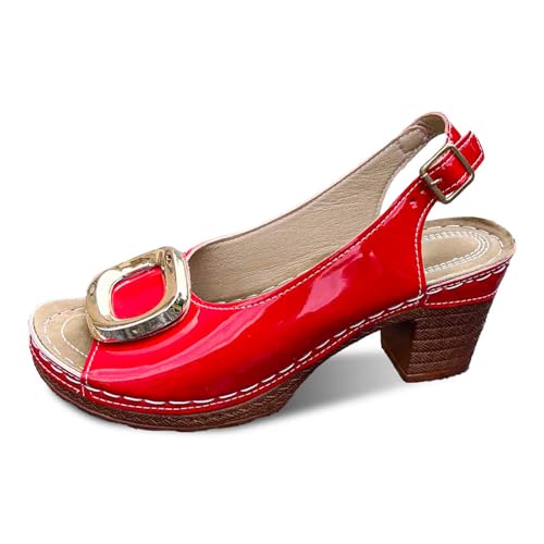 Bequeme Damen-Sandalen zum Hineinschlüpfen, atmungsaktiv, lässige Wanderschuhe für Damen mit klobigem Absatz, ideal für Frühling, Sommer und Herbst (Red, 38) von Generisch
