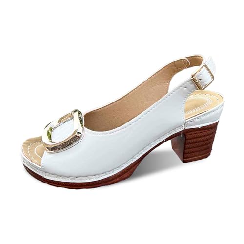 Bequeme Damen-Sandalen zum Hineinschlüpfen, atmungsaktiv, lässige Wanderschuhe für Damen mit klobigem Absatz, ideal für Frühling, Sommer und Herbst (White, 36) von Generisch