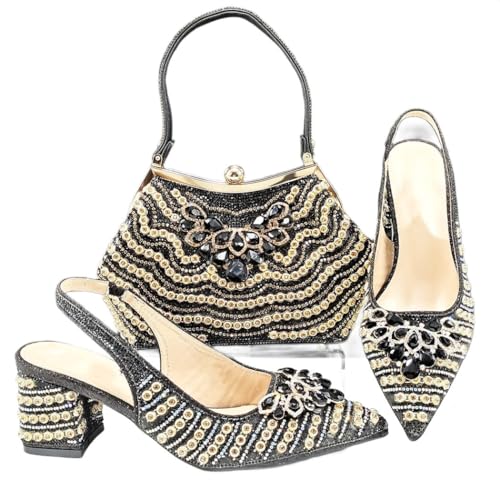 Bequeme Damen-Taschen mit spitzem Zehenbereich, mit Strasssteinen, stilvolles Design, Schwarz , 43 EU von Generisch