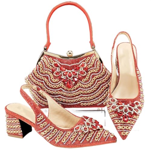 Bequeme Damen-Taschen mit spitzem Zehenbereich, mit Strasssteinen, stilvolles Design, rot, 42.5 EU von Generisch