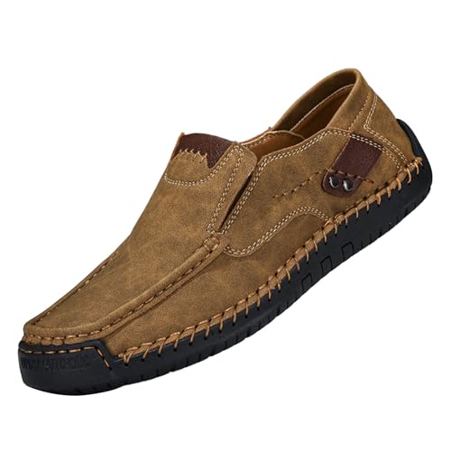 Bequeme Fahrschuhe Herren GroßEn GrößE Slip On Lederschuhe Freizeitschuhe | 2024 Leicht Halbschuhe Loafers Handgefertigt Flache Schuhe | Modische Atmungsaktiv Walkingschuhe Business Shoes FüR MäNner von Generisch
