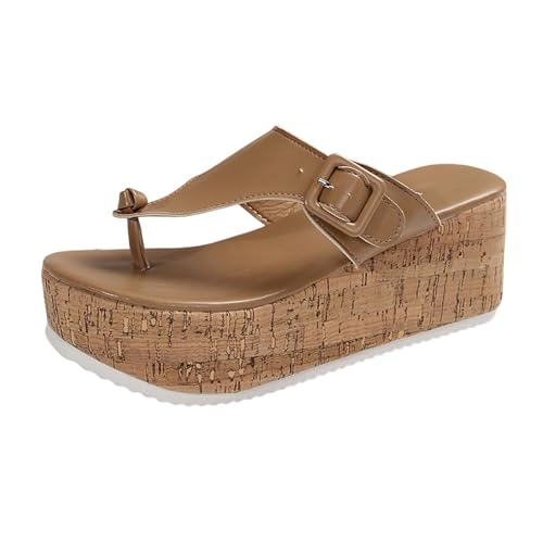 Bequeme Flip Flops für Damen mit Riemen Damen Plateau Pantoletten Sandalen Keilabsatz Wedges Sommerschuhe Elegant Zehentrenner Flip Flops Hausschuhe Sommer für Indoor & Outdoor Urlaub Sommer Berufung von Generisch