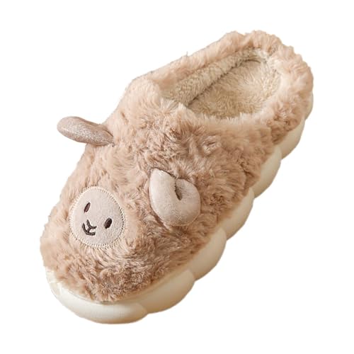 Bequeme Hausschuhe für Frauen mit niedlichem Schafmotiv weiche Fleece-Hausschuhe ideal für Winter kuschelige Pantoffeln für Paare zum Entspannen (Khaki, 37) von Generisch