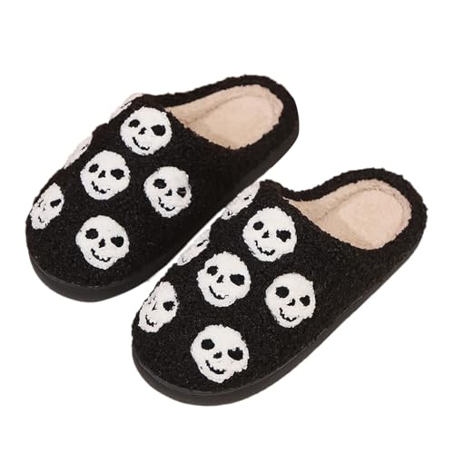Bequeme Hausschuhe für Frauen warme Baumwolle im Halloween Muster für den Winter stylische Damen Slipper ideal für Freizeit (Black, 37) von Generisch