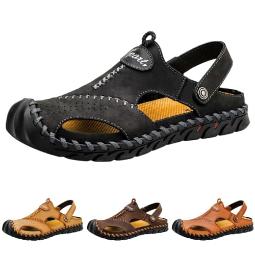 Bequeme Pantoletten mit Wechselfussbett für Herren Leder Hausschuhe Orthopedische Sandals Arbeitsschuhe Slides Slipper Sandalen Treckingsandalen Freizeitschuhe Sommerschuhe von Generisch