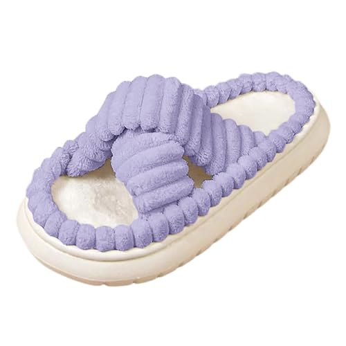 Bequeme Plateau-Hausschuhe mit offenem Zehenbereich für Damen, für, drinnen draußen, Freizeitkleidung, weiche Schuhe (Light Purple, 45) von Generisch