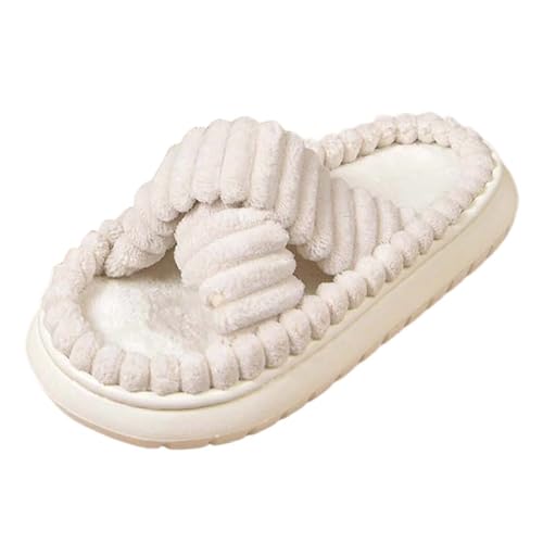 Bequeme Plateau-Hausschuhe mit offenem Zehenbereich für Damen, für, drinnen draußen, Freizeitkleidung, weiche Schuhe (White, 45) von Generisch