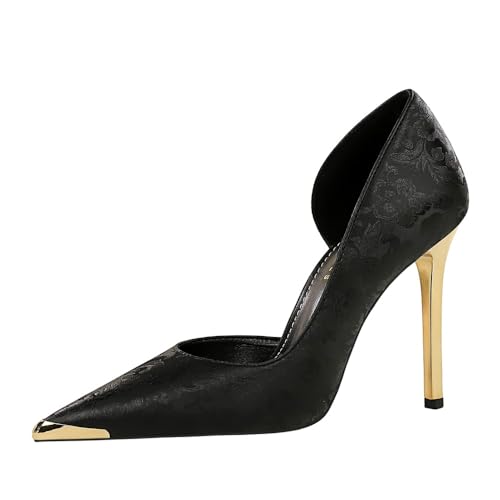 Bequeme Pumps Für Damen, 10 cm Hohe, Geschlossene Stilettoabsätze Mit Spitzer Spitze, Florale High Heels Für Die Arbeit, Das Büro Und Das Business von Generisch